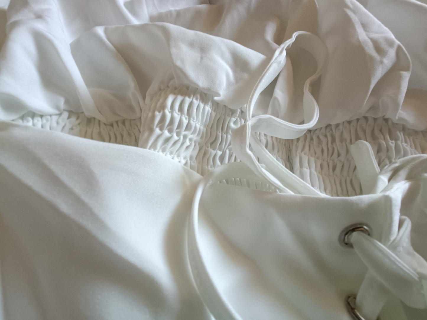 White Gypsy Style Top with Elasticated Waist and Tie Bodice