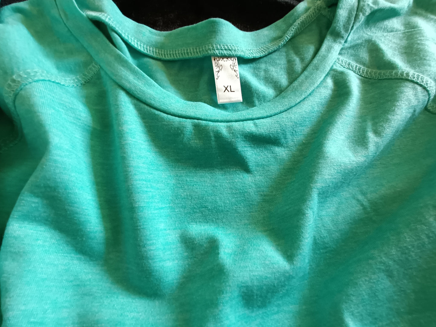 Turquoise/Green Short Sleeve T Shirt with Rounded Hem and Raglan Sleeves