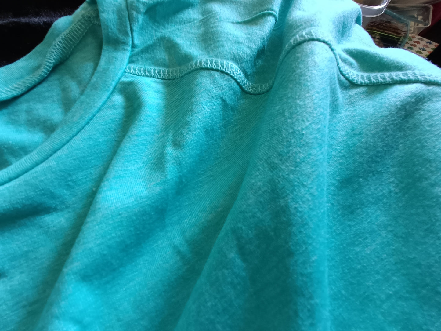 Turquoise/Green Short Sleeve T Shirt with Rounded Hem and Raglan Sleeves