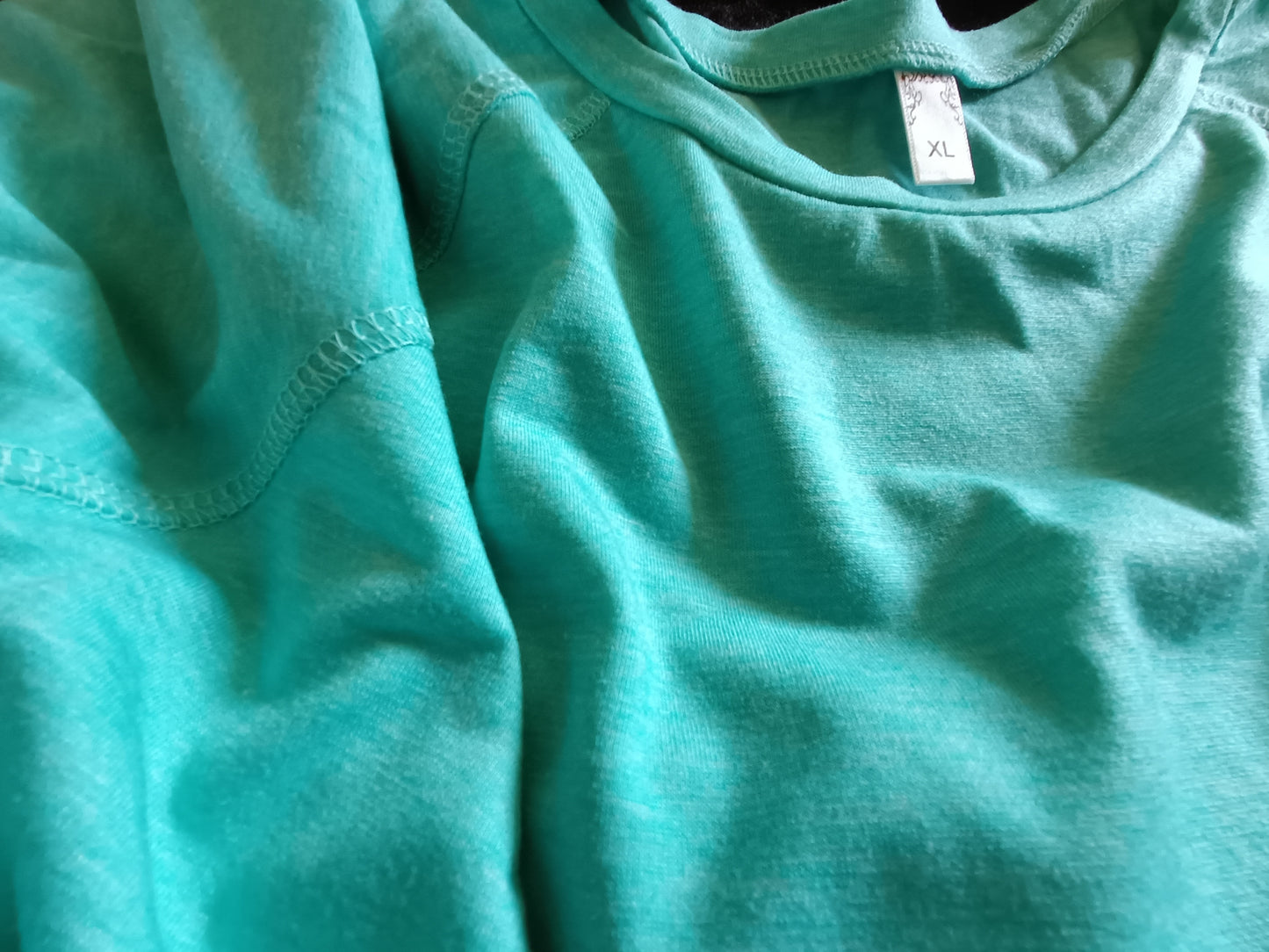 Turquoise/Green Short Sleeve T Shirt with Rounded Hem and Raglan Sleeves