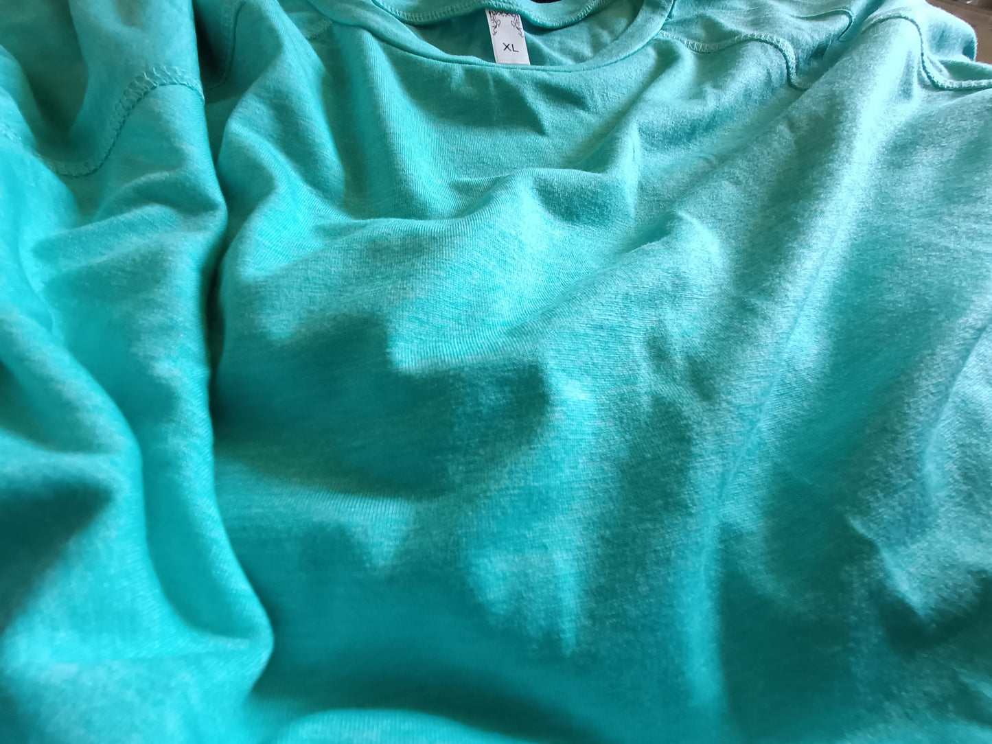 Turquoise/Green Short Sleeve T Shirt with Rounded Hem and Raglan Sleeves