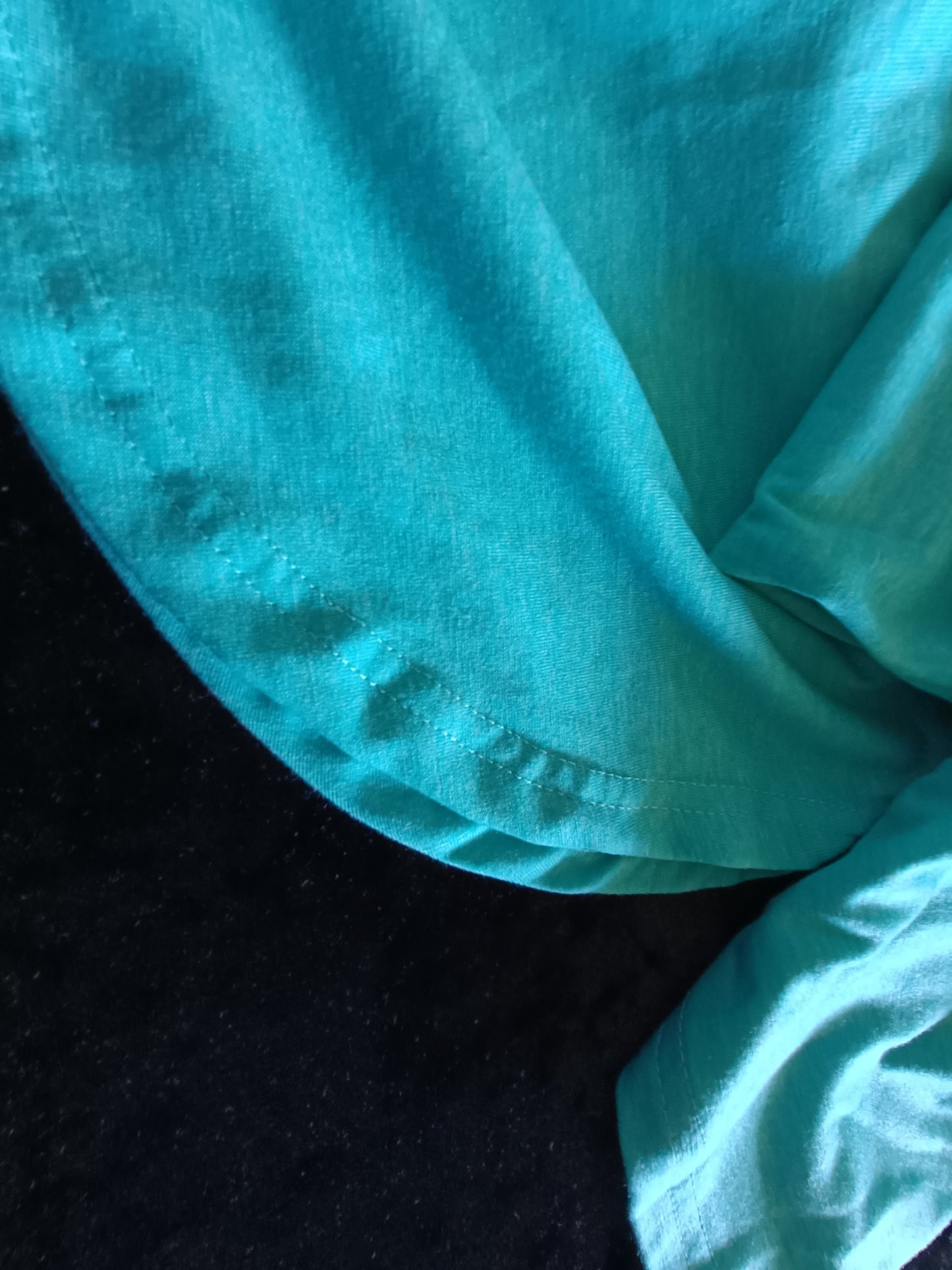 Turquoise/Green Short Sleeve T Shirt with Rounded Hem and Raglan Sleeves
