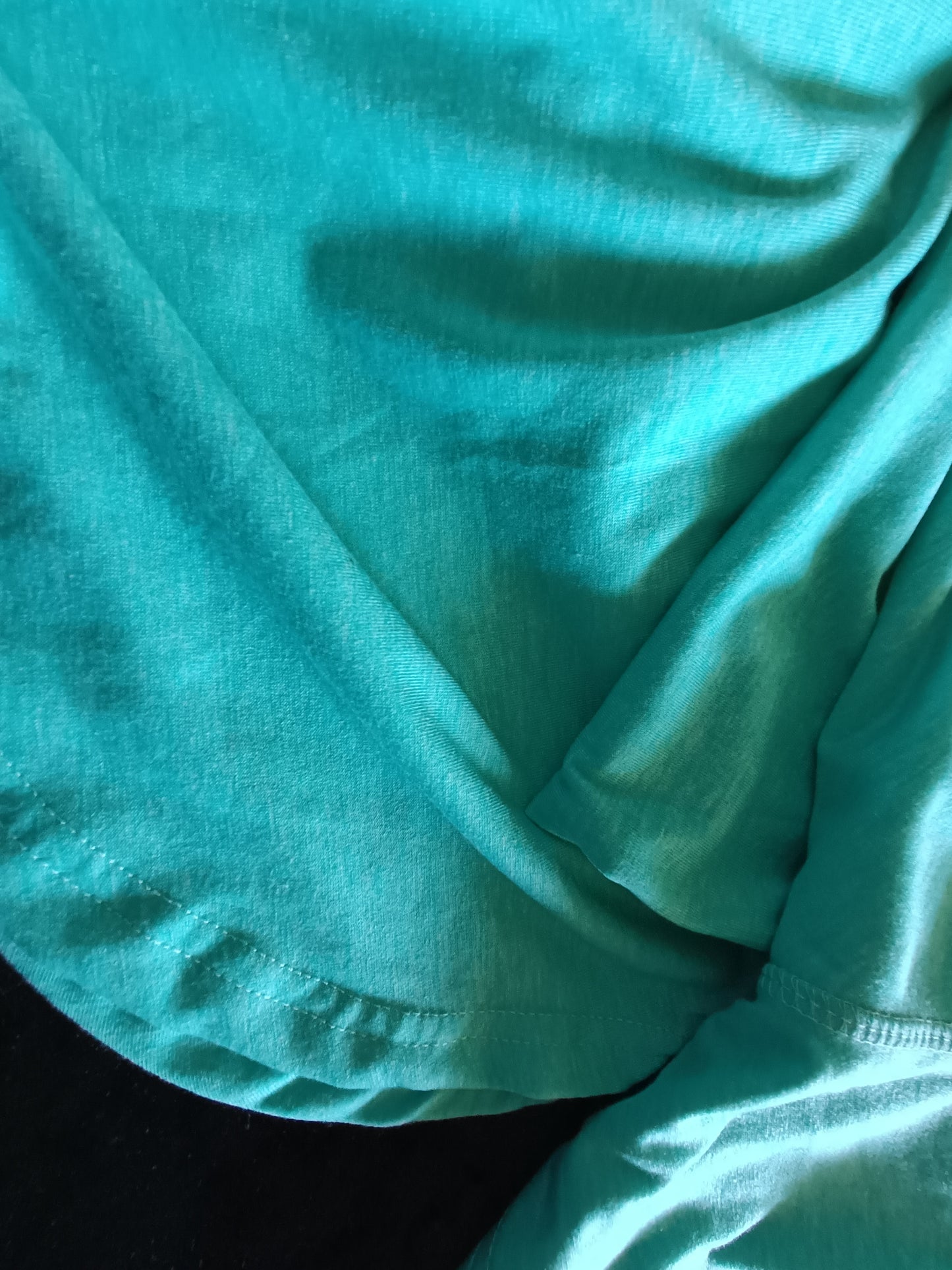Turquoise/Green Short Sleeve T Shirt with Rounded Hem and Raglan Sleeves