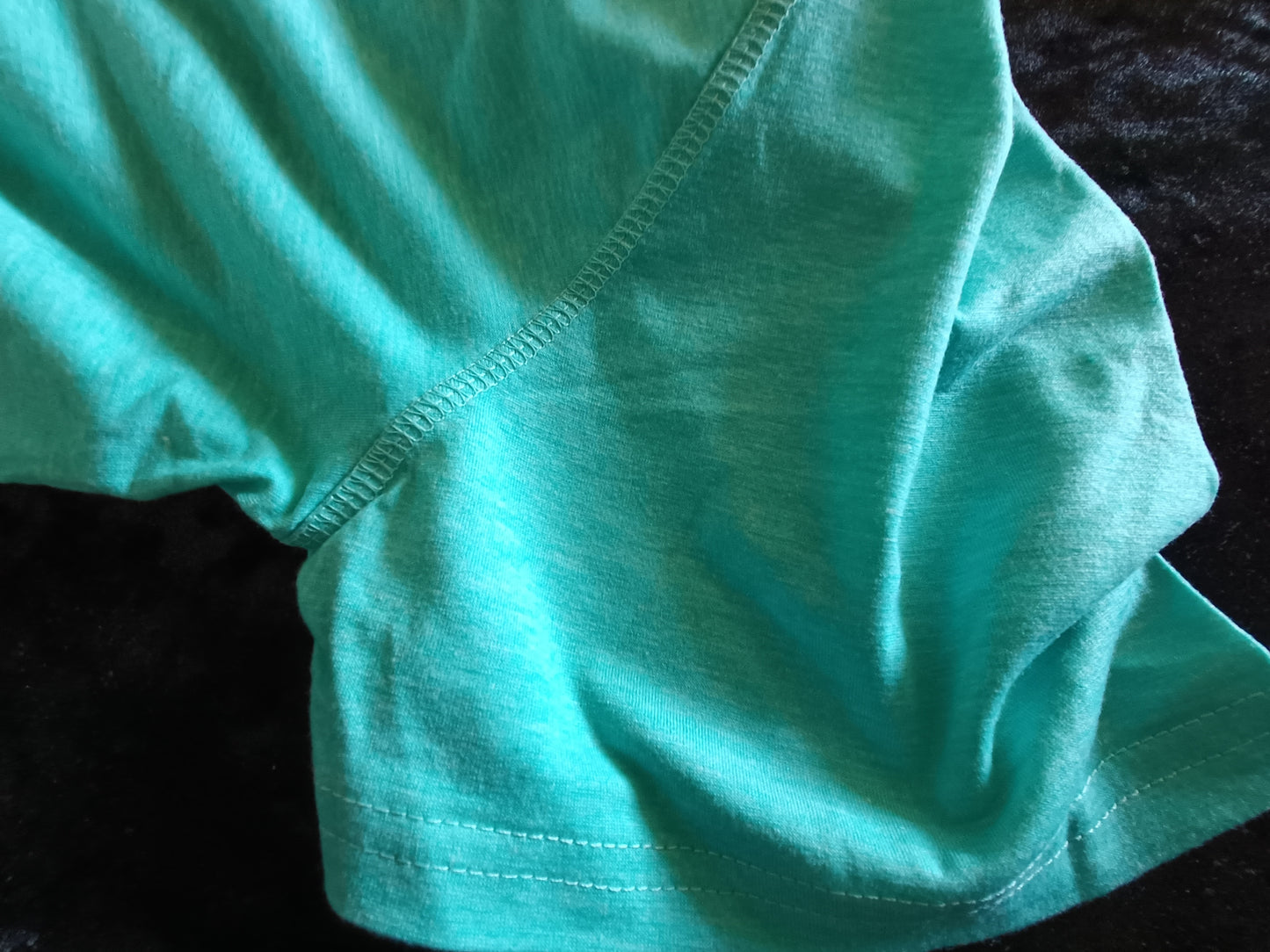 Turquoise/Green Short Sleeve T Shirt with Rounded Hem and Raglan Sleeves