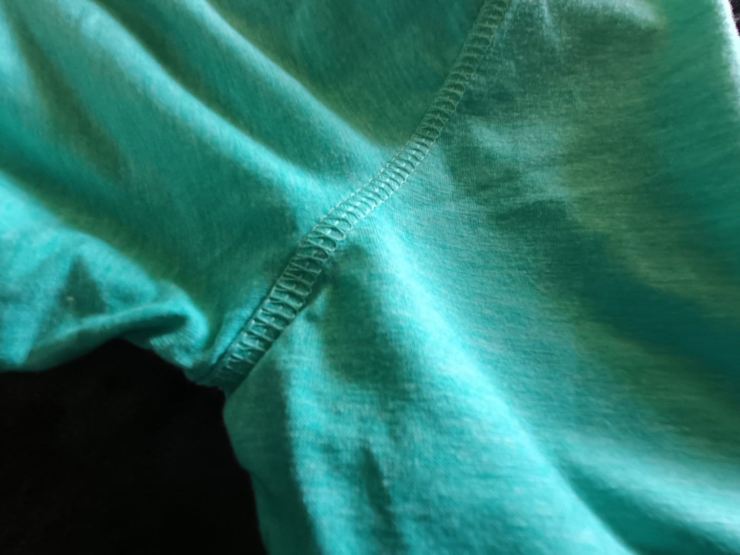 Turquoise/Green Short Sleeve T Shirt with Rounded Hem and Raglan Sleeves