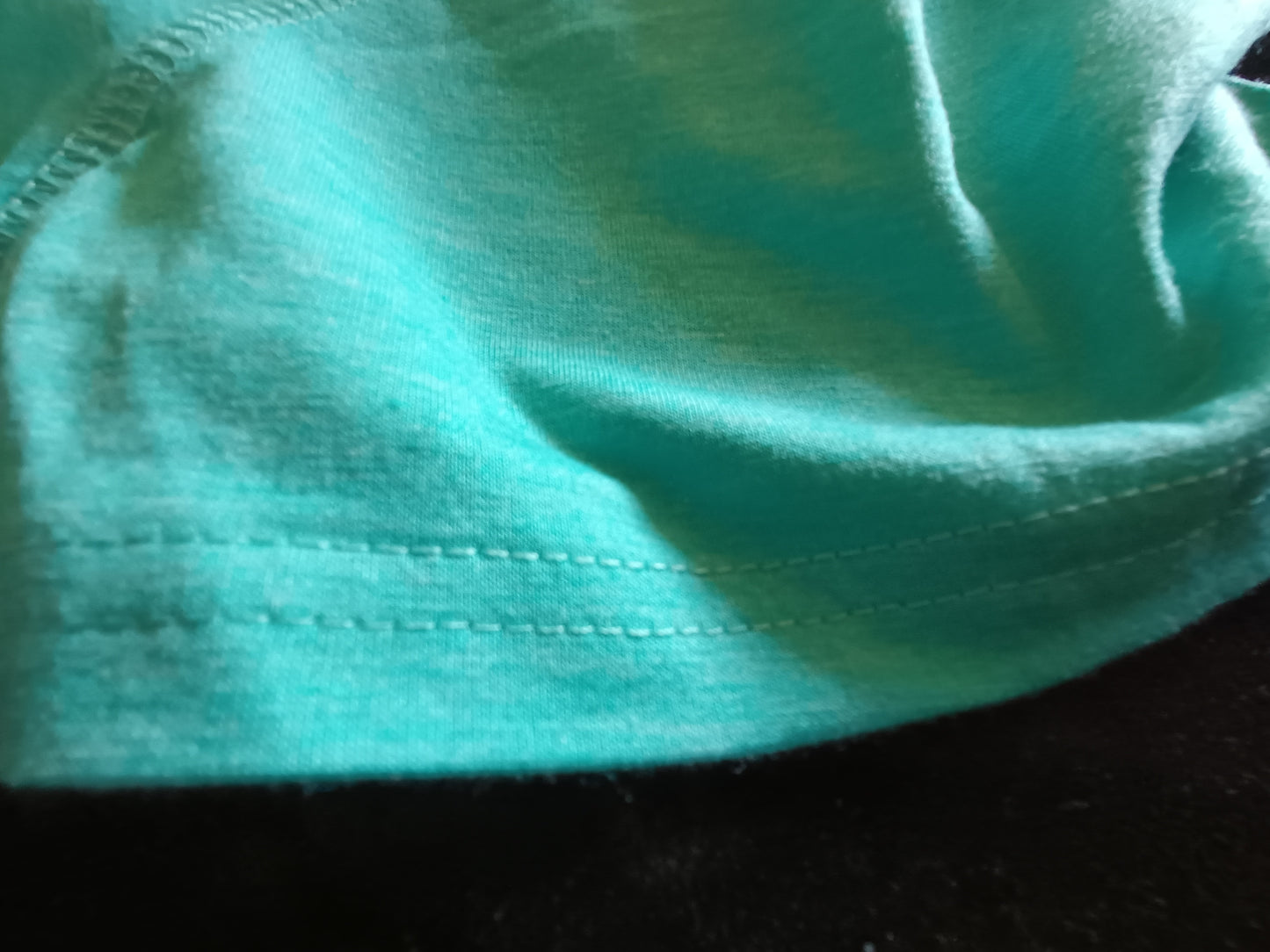 Turquoise/Green Short Sleeve T Shirt with Rounded Hem and Raglan Sleeves