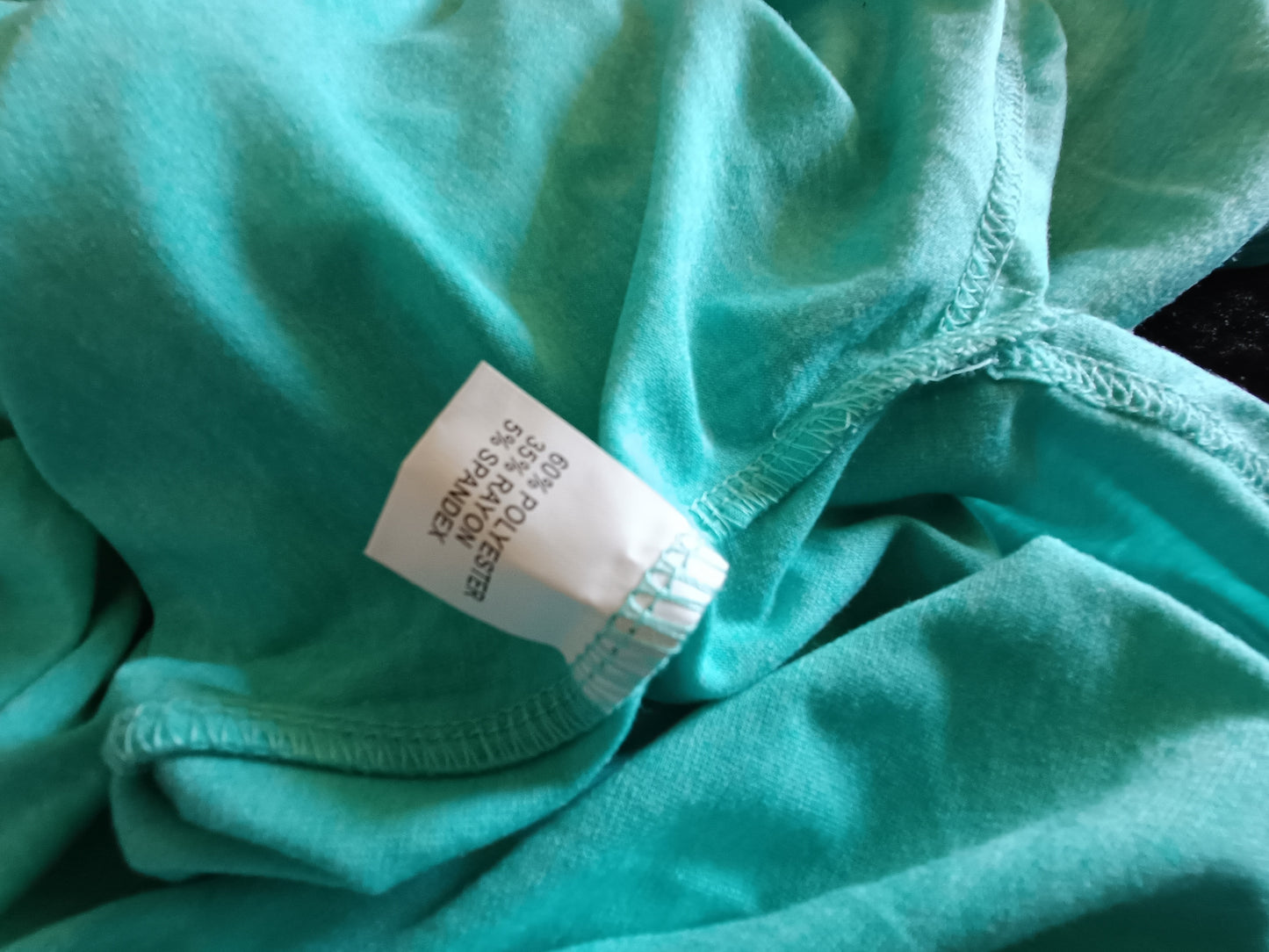 Turquoise/Green Short Sleeve T Shirt with Rounded Hem and Raglan Sleeves