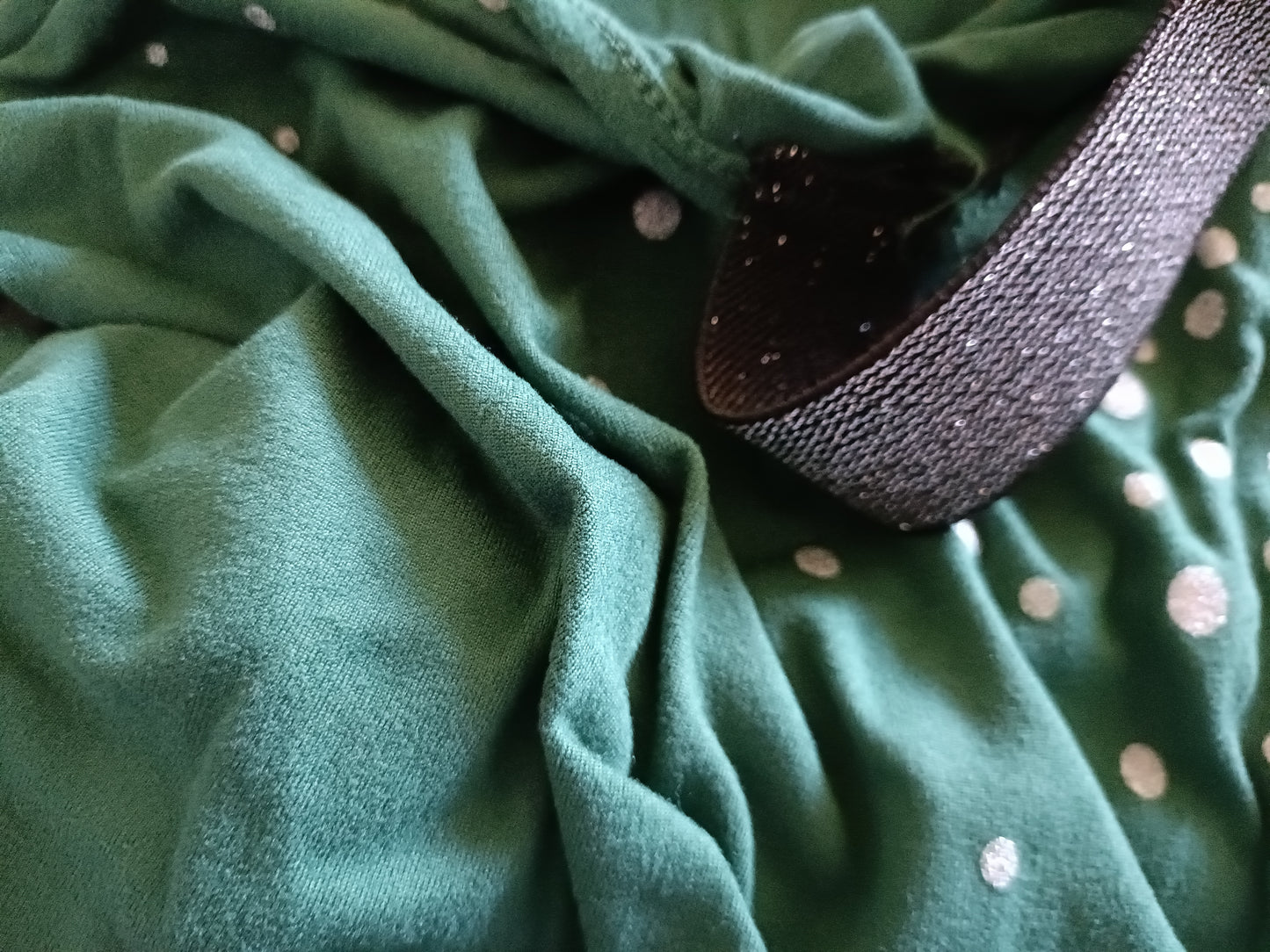 Green Asymmetrical Top with Silver Polka Dot and Star Detail