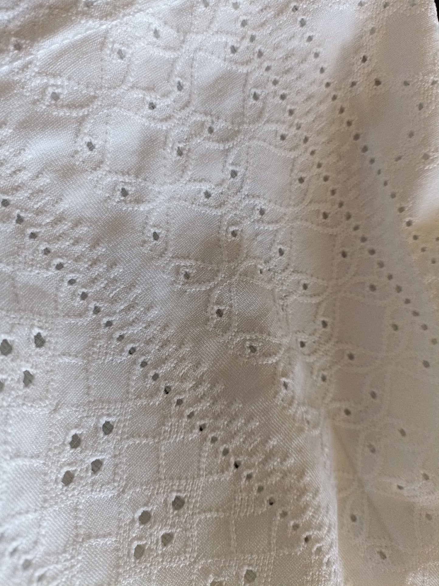 White Eyelet Embroidery Sleeveless Top with Floral Lace Trim