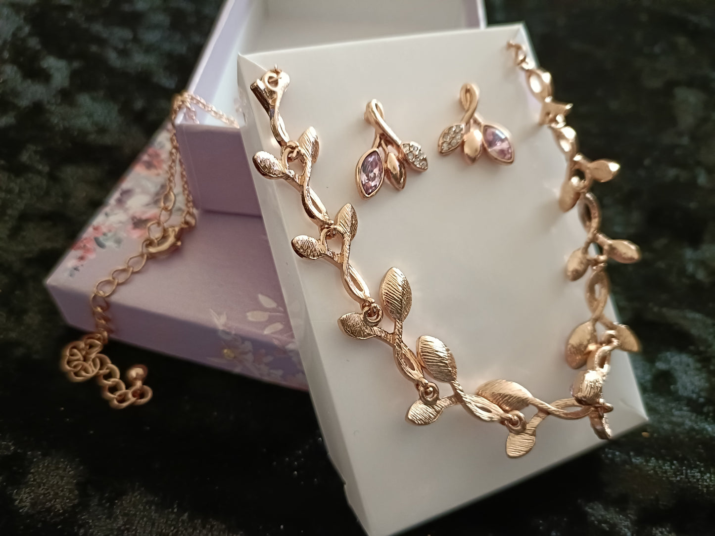 Avon Gold Coloured Leaf Necklace and Earring Set