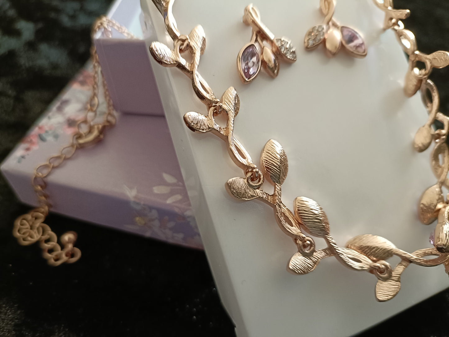 Avon Gold Coloured Leaf Necklace and Earring Set
