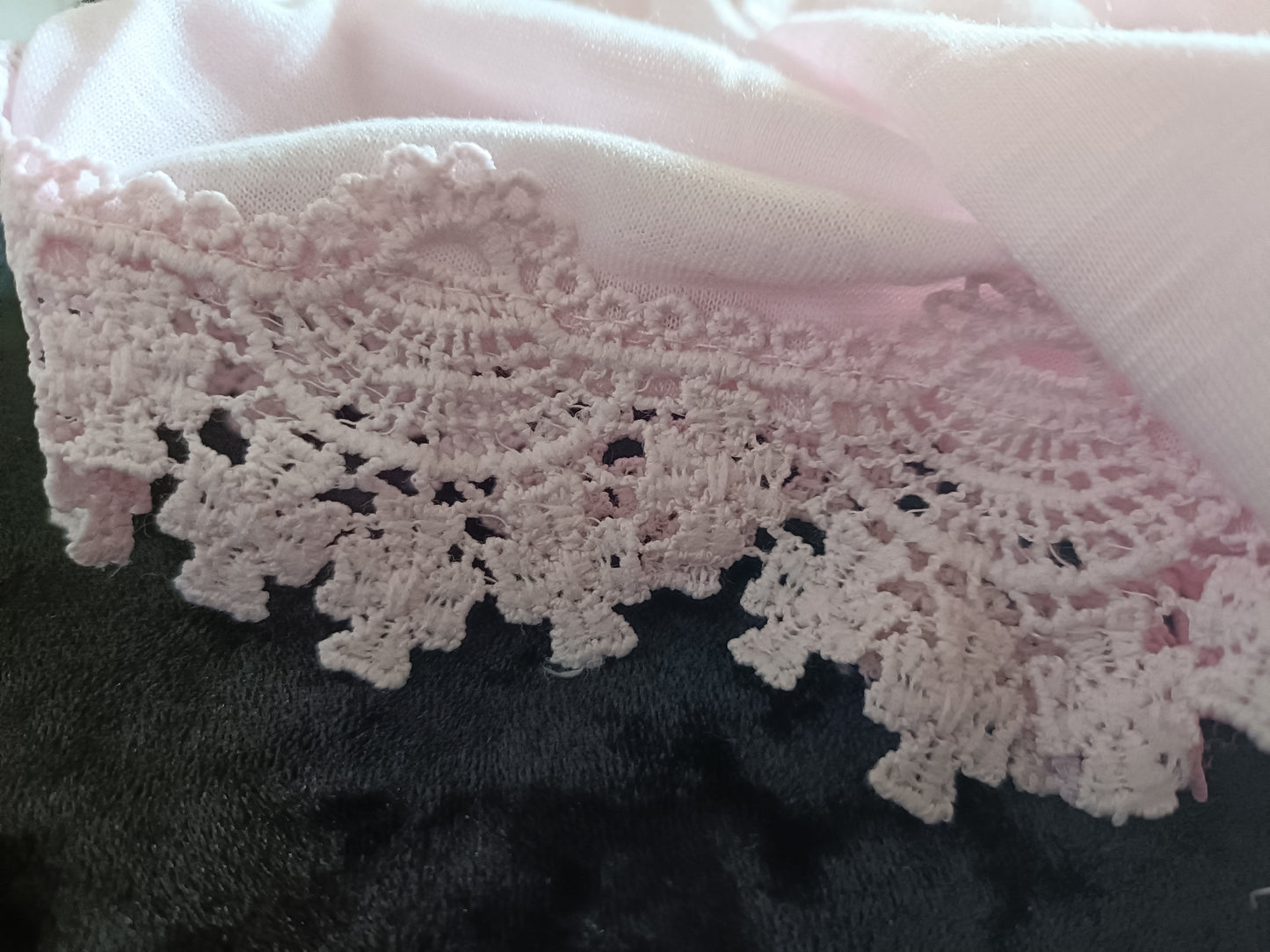 Light Pink T Shirt with Lace Detail on Short Sleeves