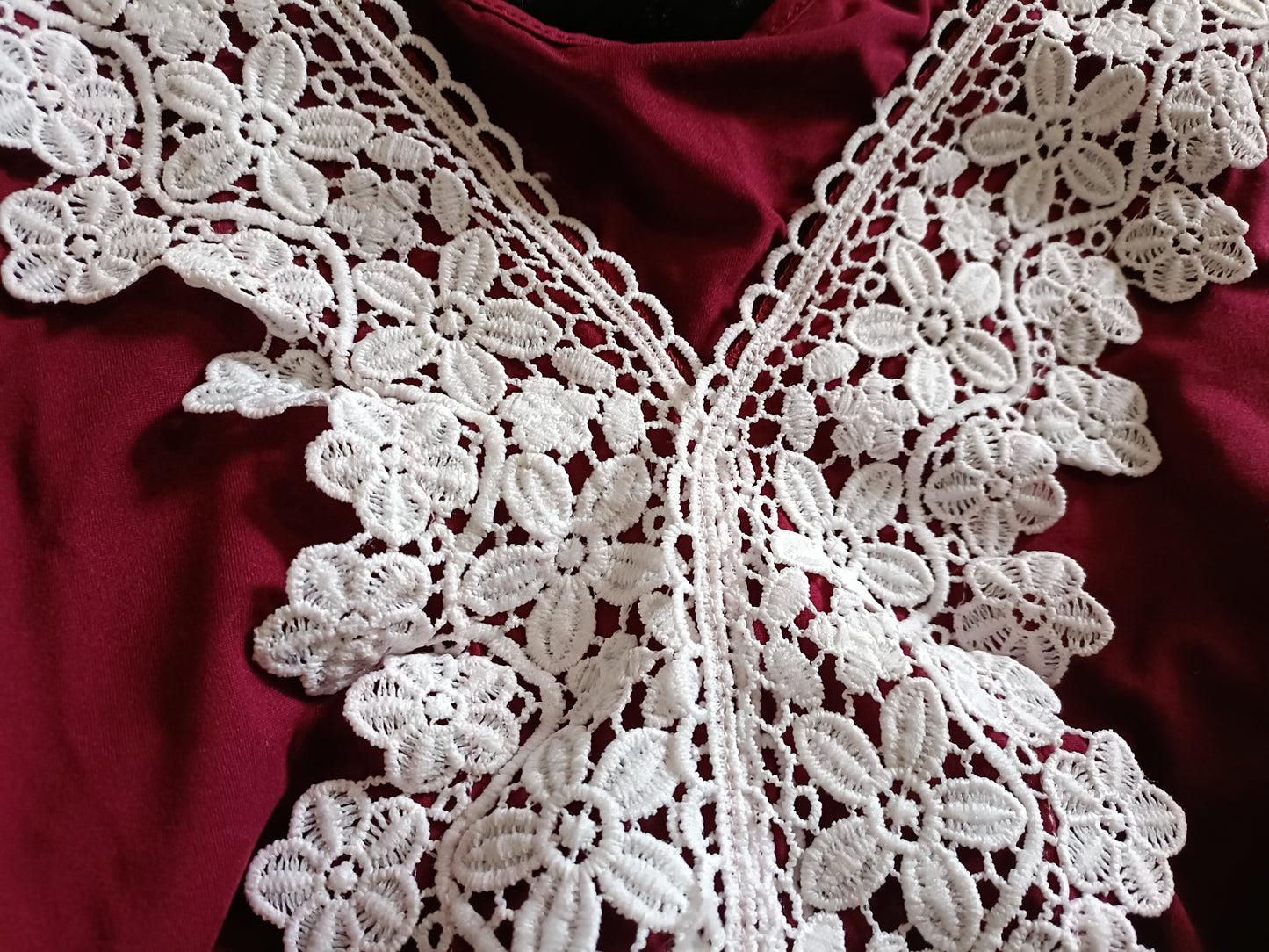Dark Red Strappy Top with Lace Front