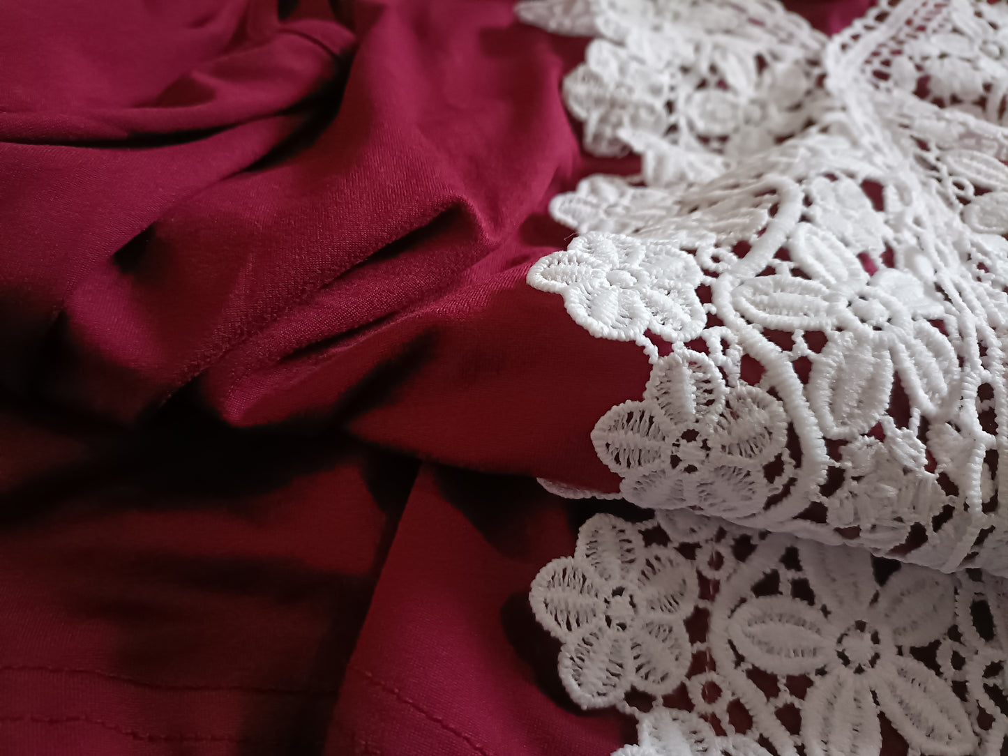 Dark Red Strappy Top with Lace Front