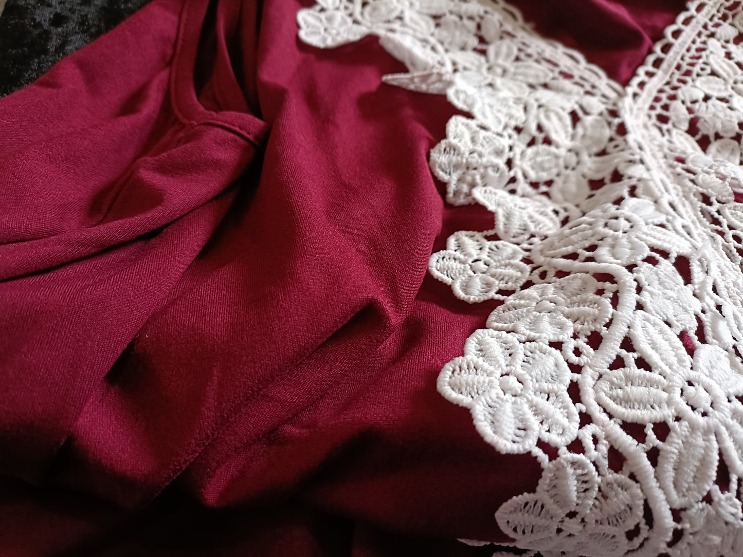 Dark Red Strappy Top with Lace Front