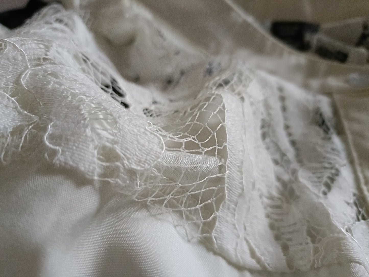 Off White Collarless Shirt with Sheer Lace Panel