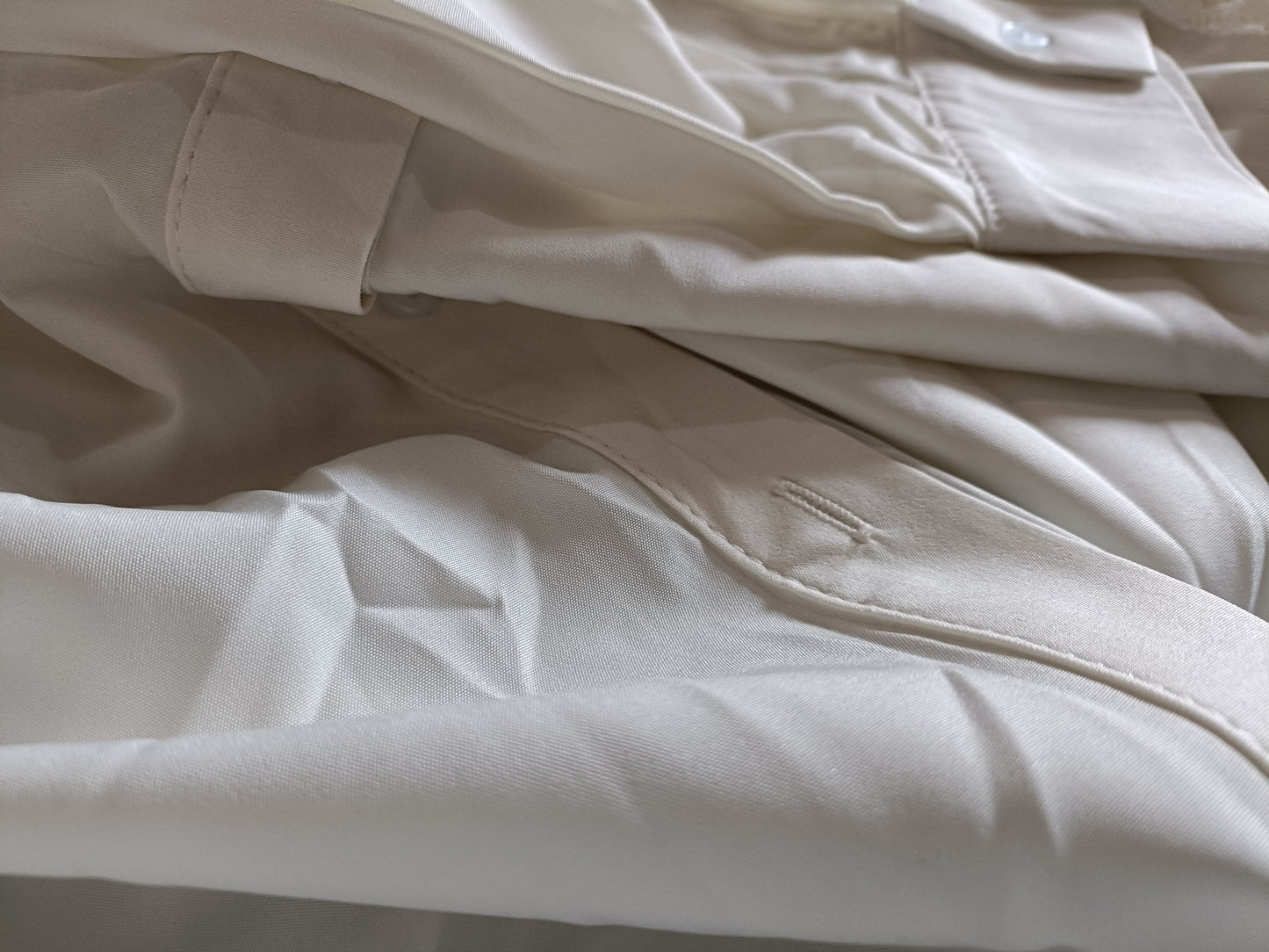 Off White Collarless Shirt with Sheer Lace Panel
