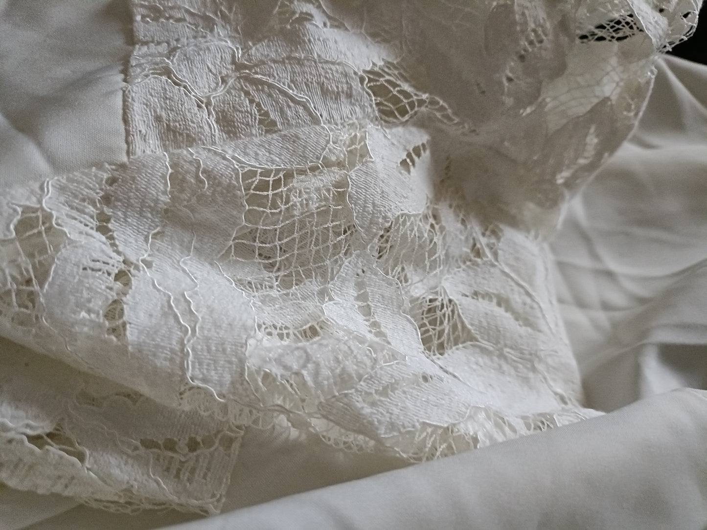 Off White Collarless Shirt with Sheer Lace Panel