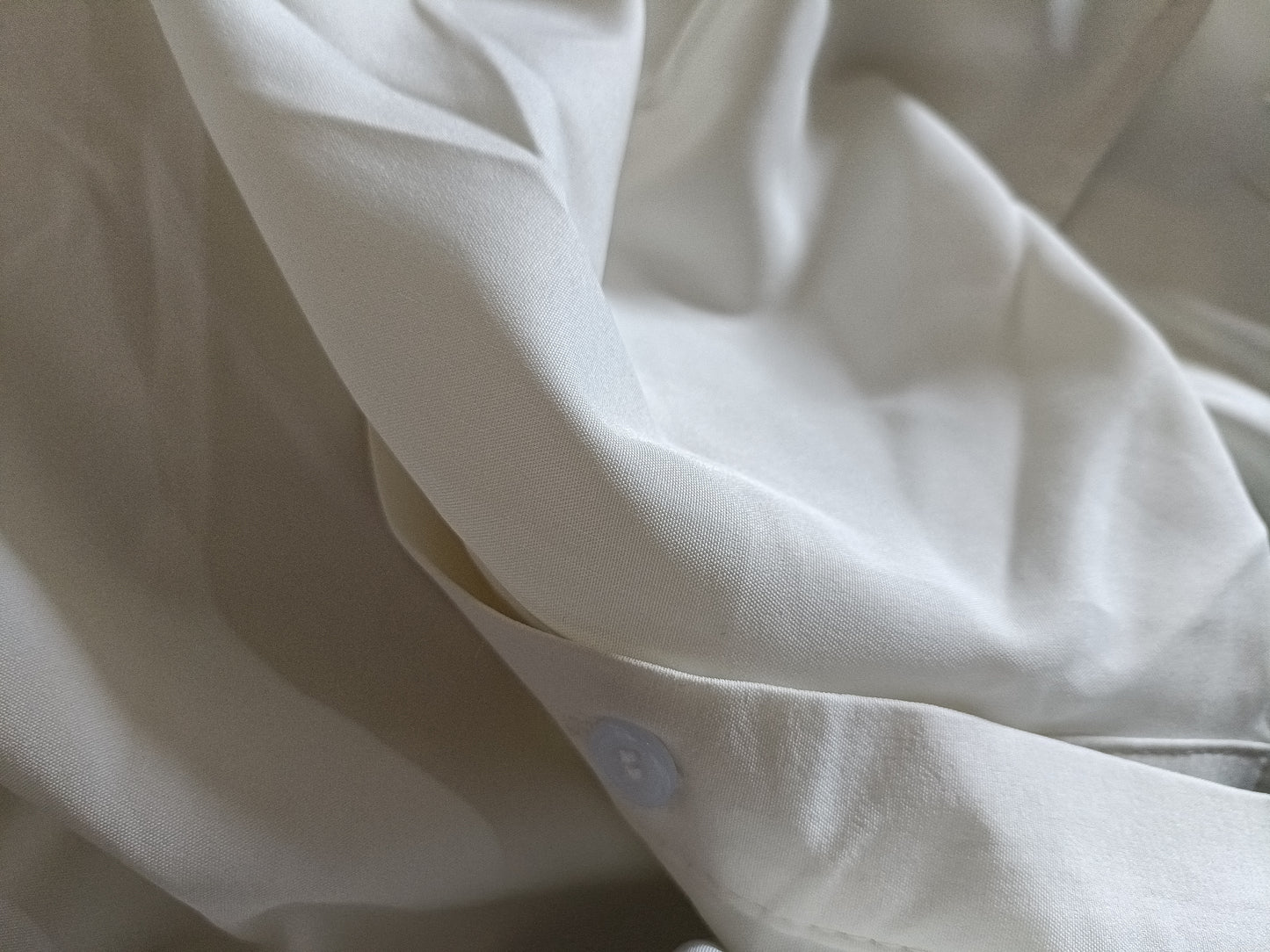 Off White Collarless Shirt with Sheer Lace Panel