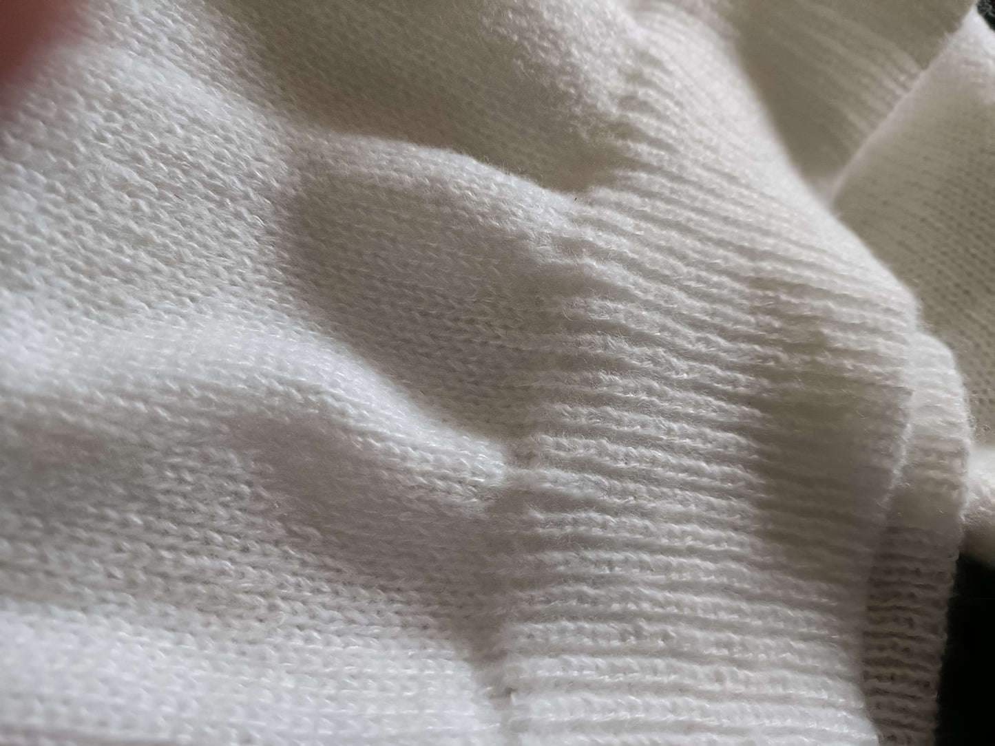Off White Jumper with Ruffle Neck and Faux Pearl Button Detail