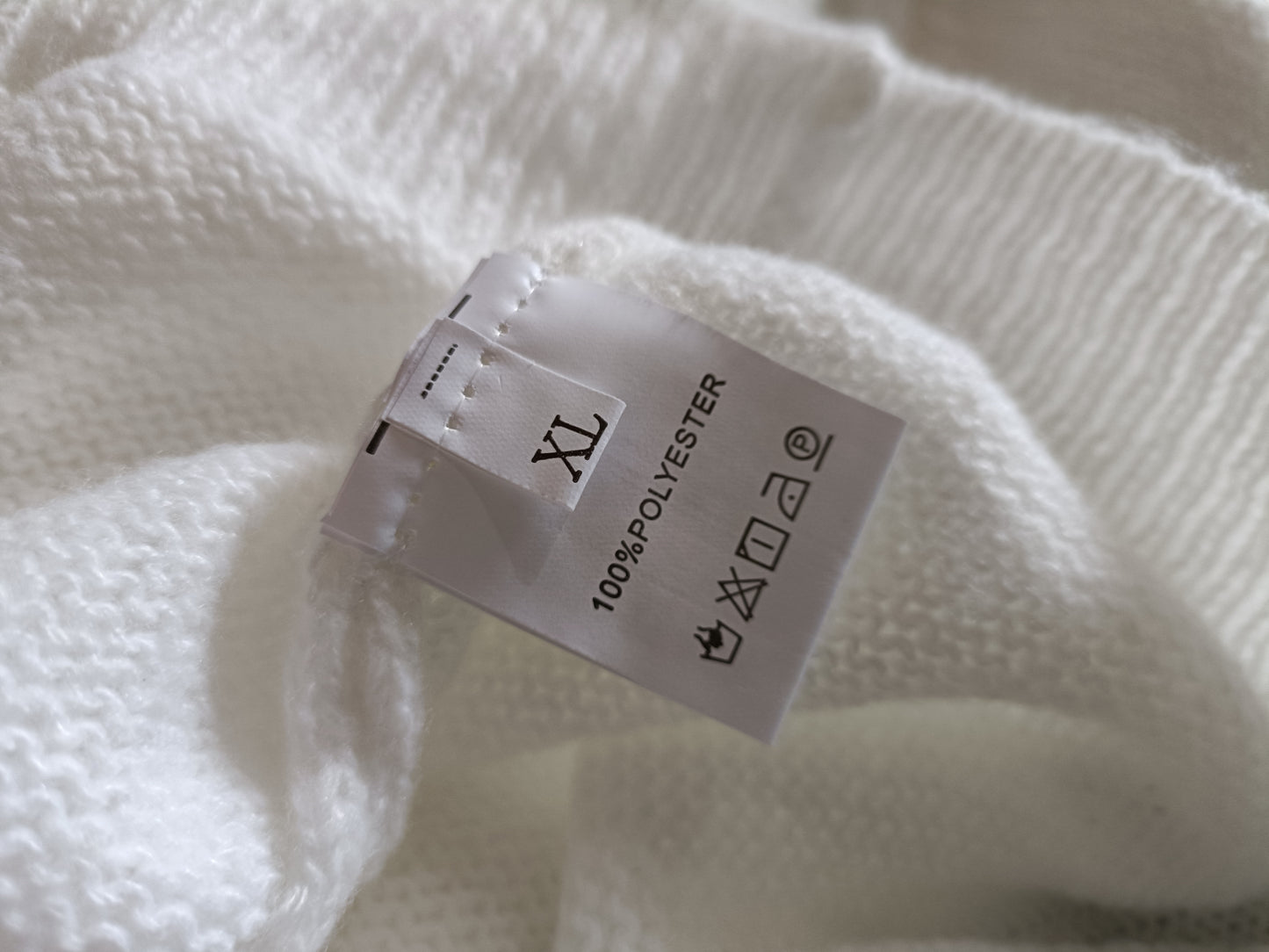 Off White Jumper with Ruffle Neck and Faux Pearl Button Detail
