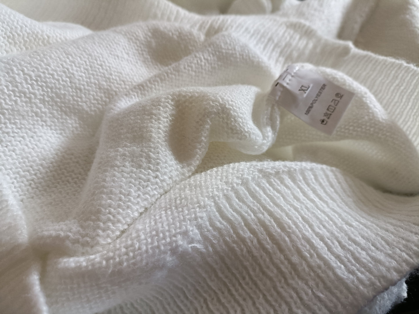 Off White Jumper with Ruffle Neck and Faux Pearl Button Detail