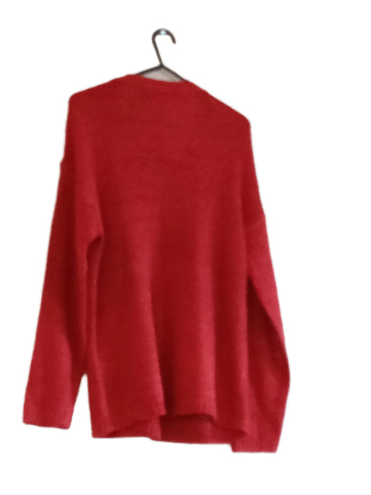 Red Loose Knit V Neck Jumper
