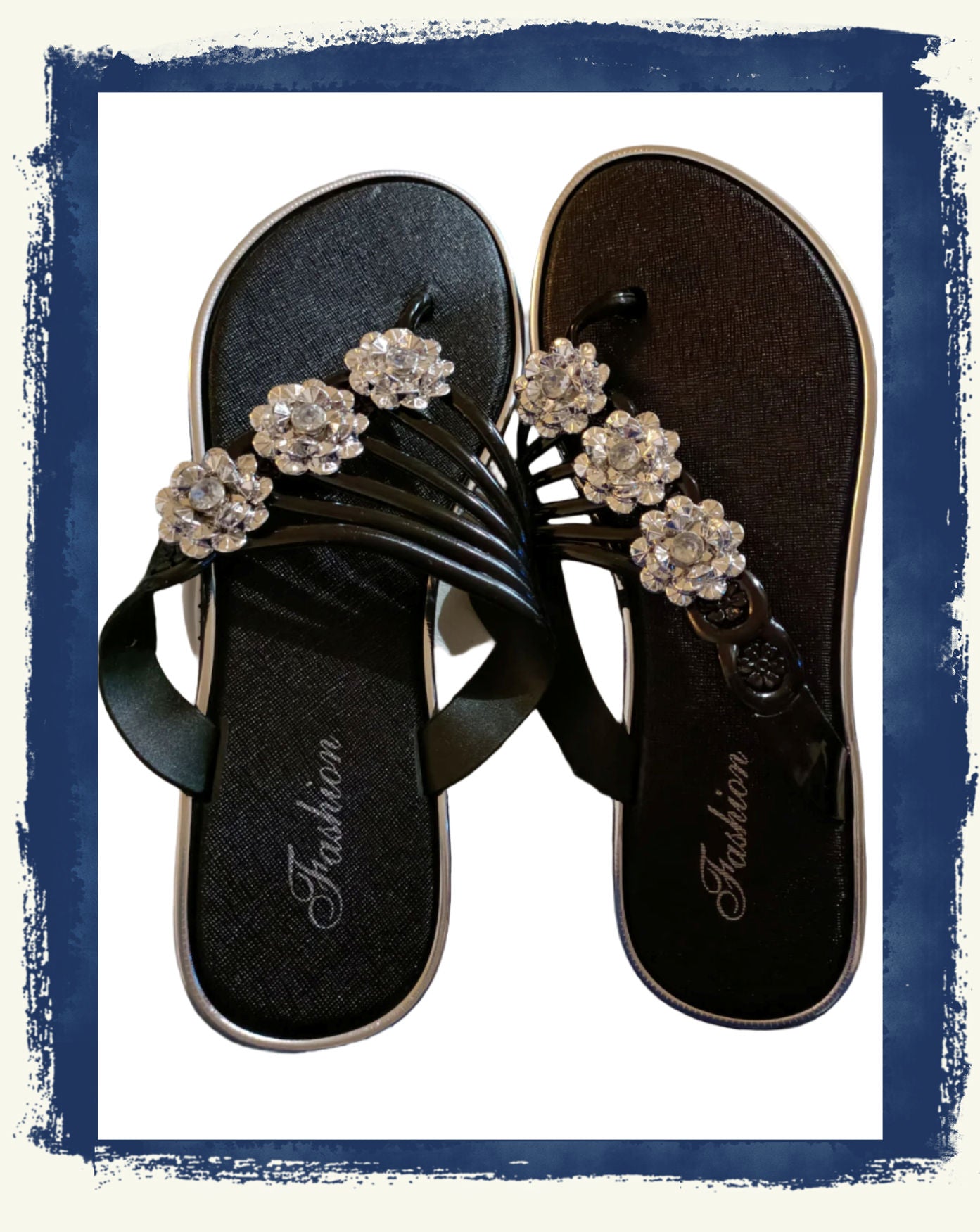 Summer Flip Flop Sandals with Rhinestone Flower Detail