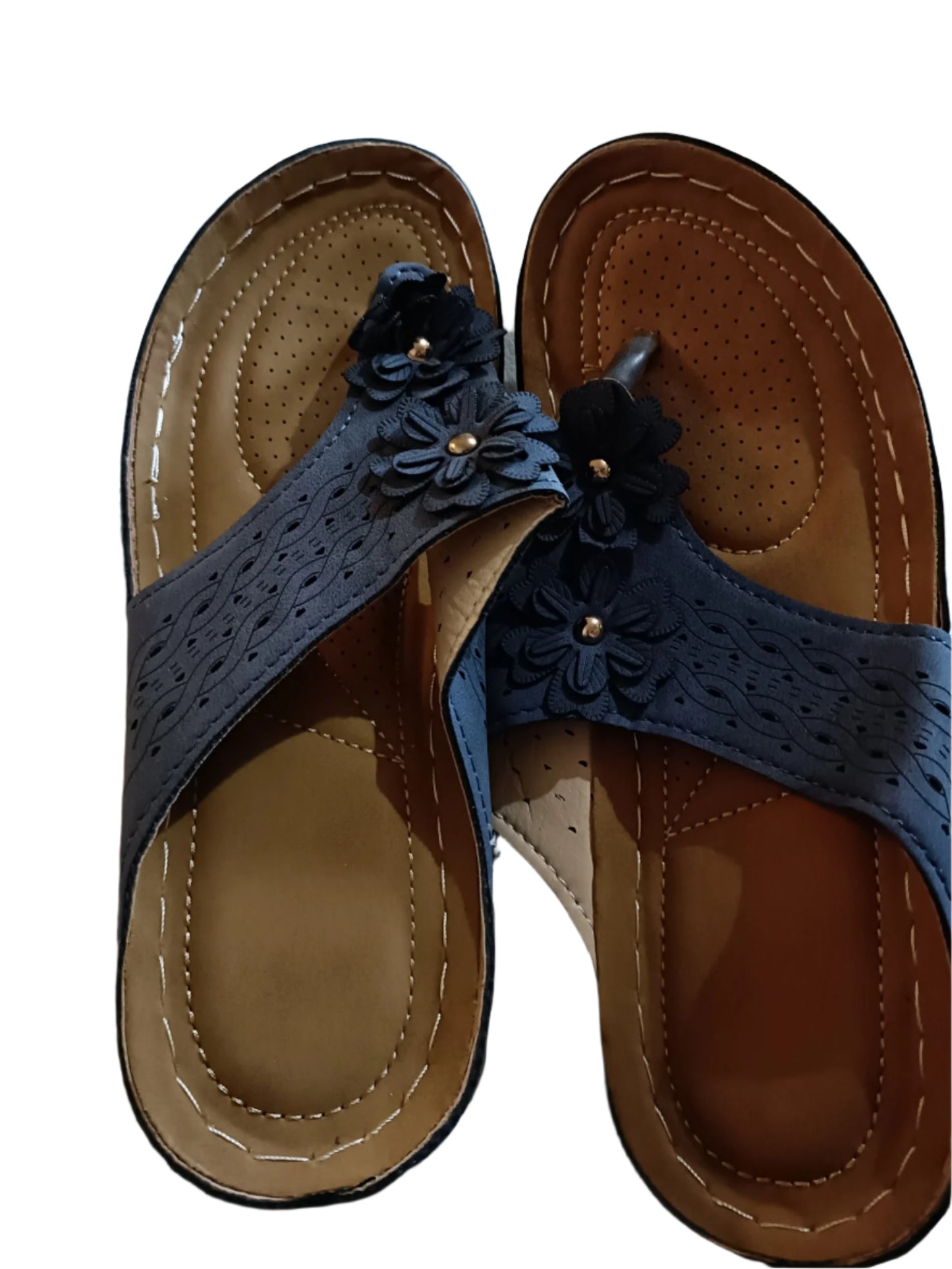 Navy Sandals with Flower Detail