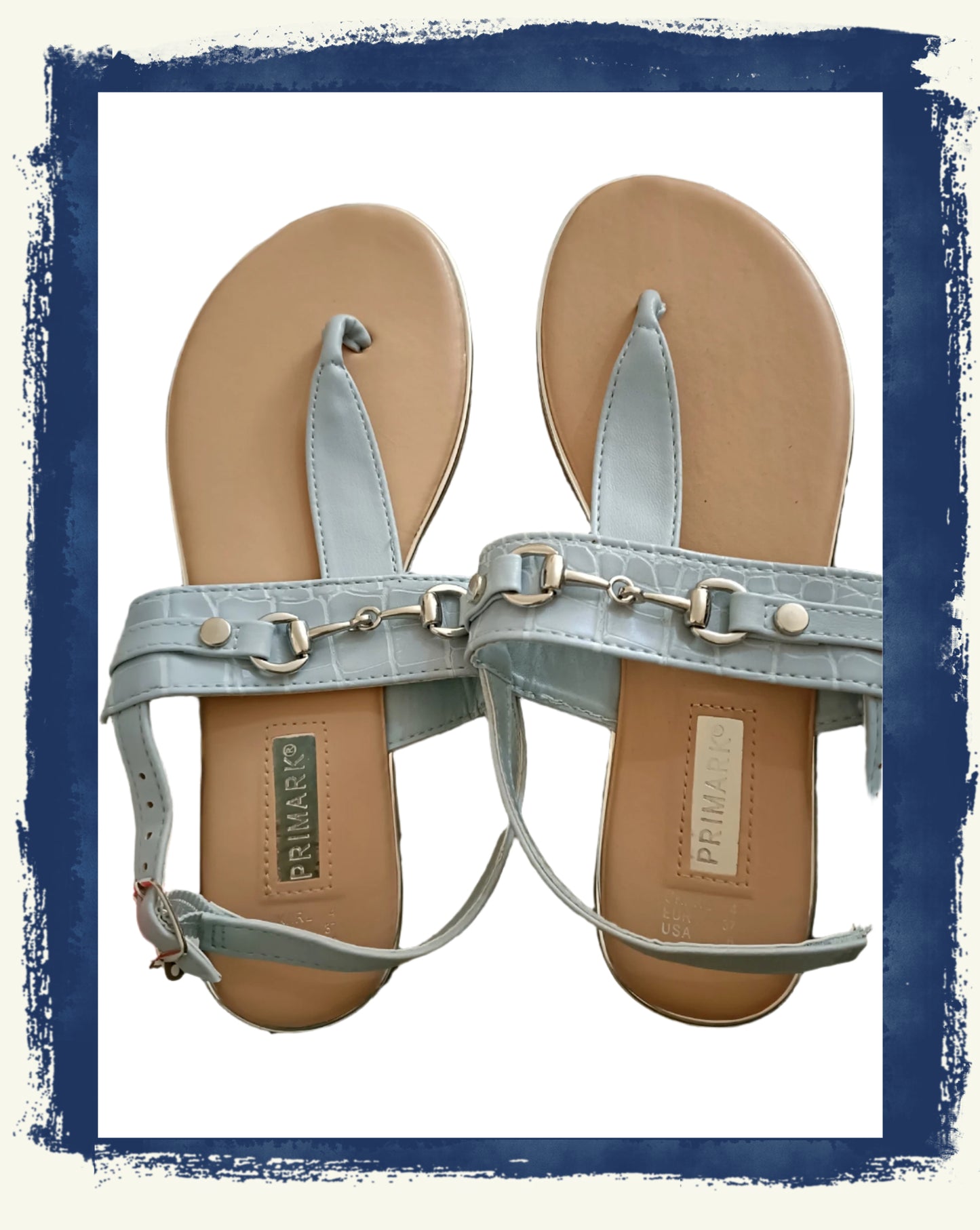 Light Blue T Strap Sandal with Metal detail and Buckle closure