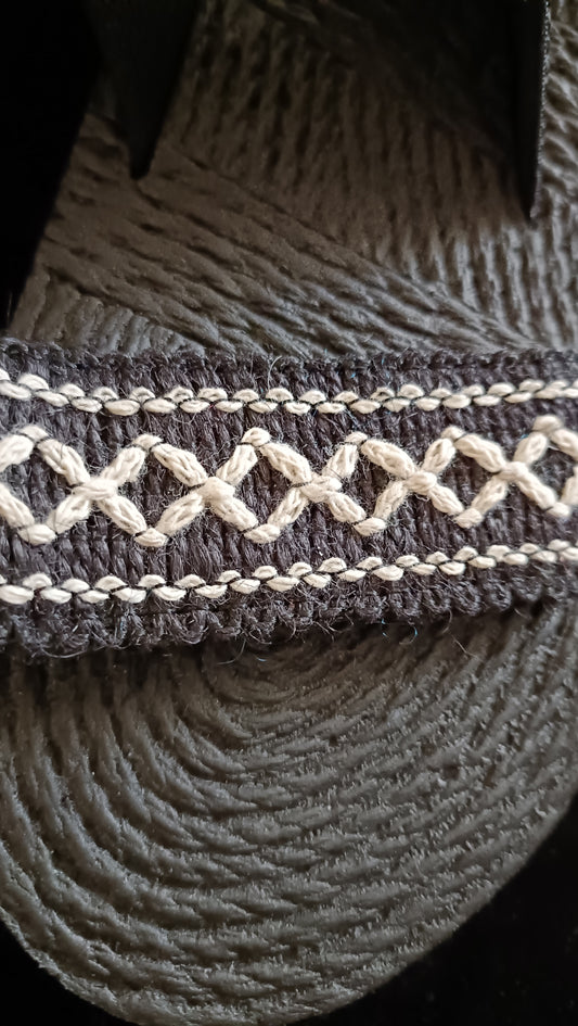 Black Casual Summer Sandals with Elasticated Straps and White Geometric Design