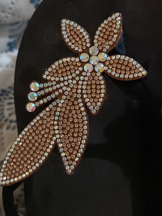 Black Wedge Flip Flops with Bling Flowers