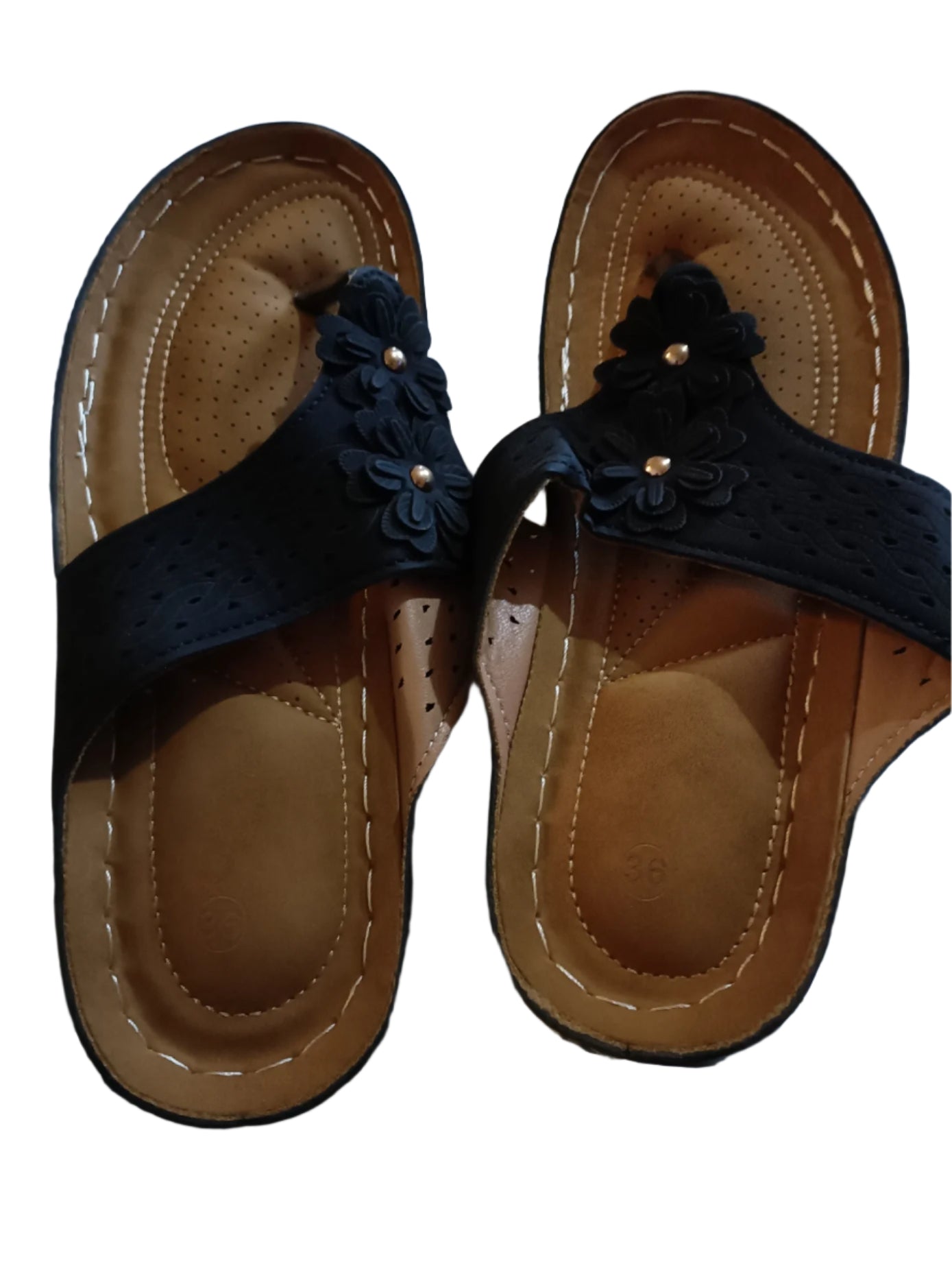 Navy Sandals with Flower Detail