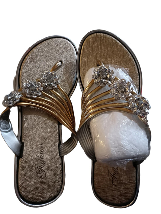 Summer Flip Flop Sandals with Rhinestone Flower Detail