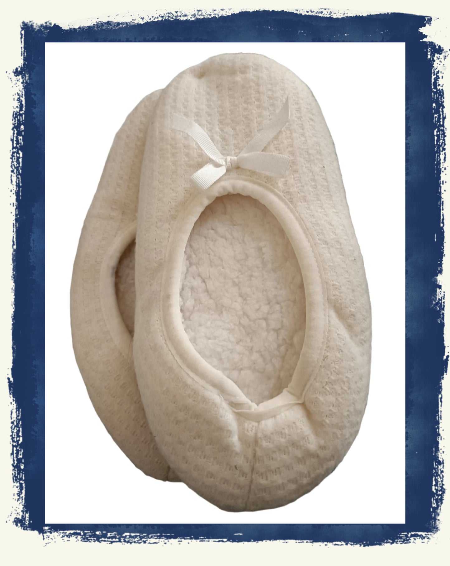 Fleece Ballet Slippers with Waffle Texture Uppers and Bow Detail