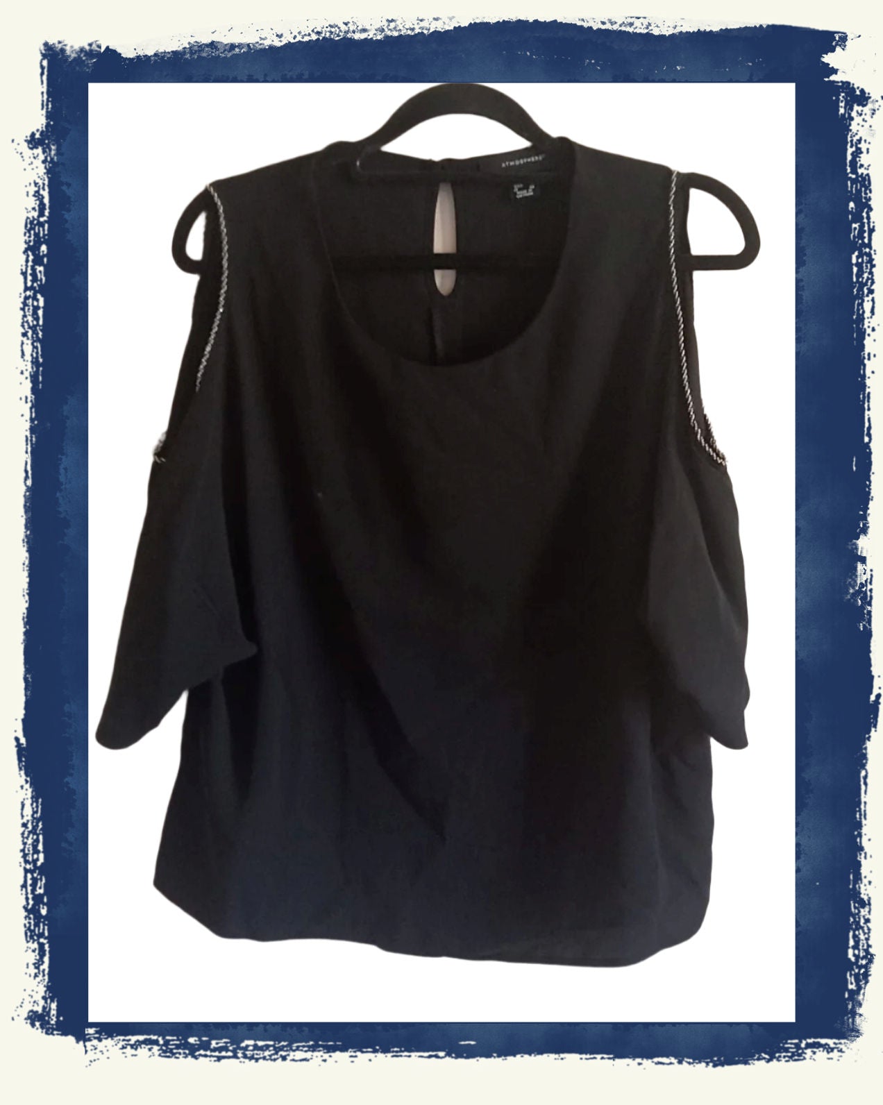 Black Cold Shoulder Top with Bling Detail and Split Back