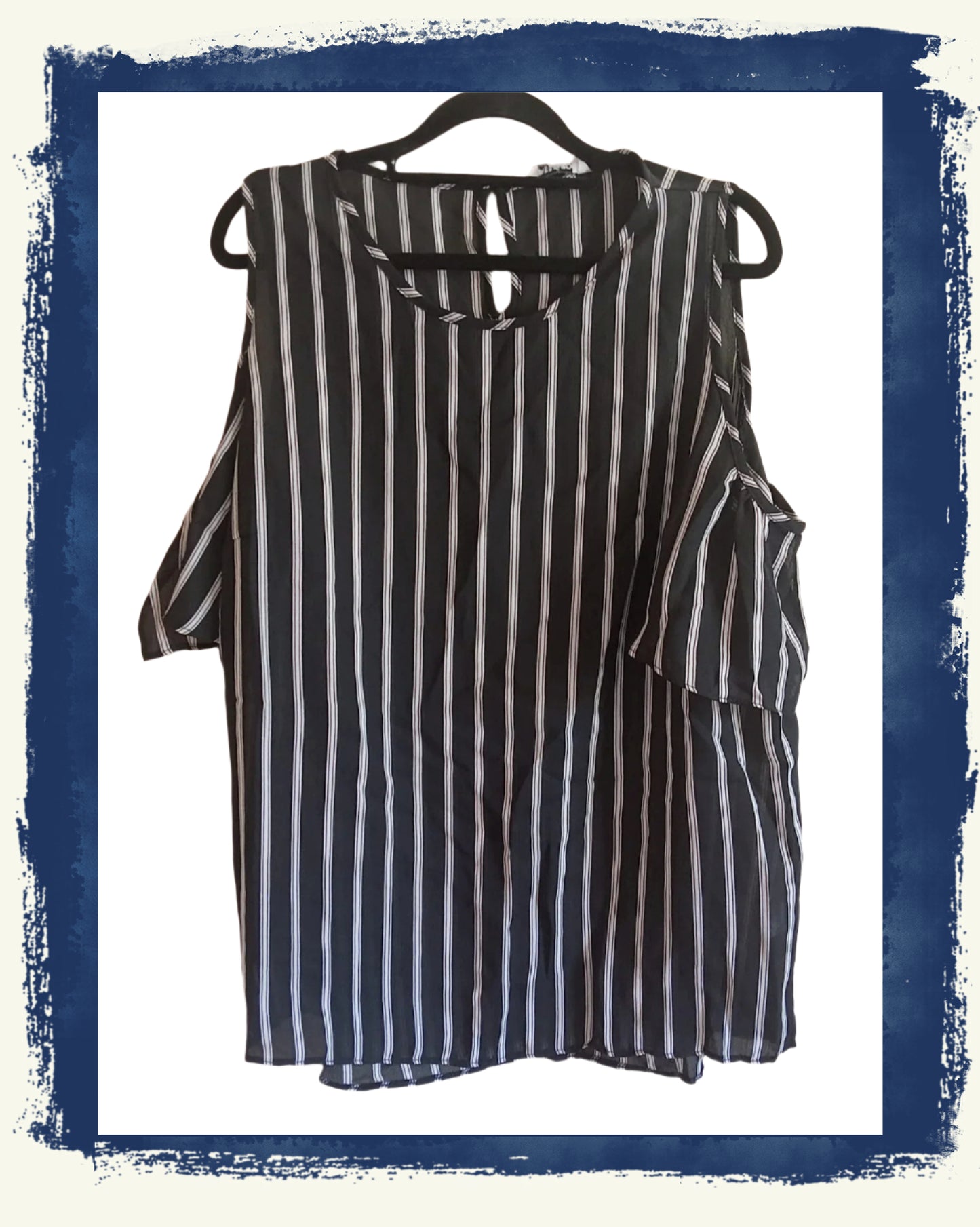 Black and White Striped Cold Shoulder Blouse
