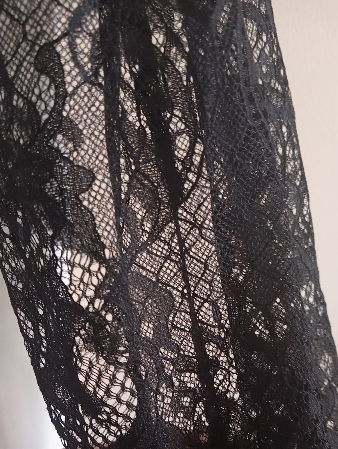 White Long Sleeve Top with Black Lace Sleeves