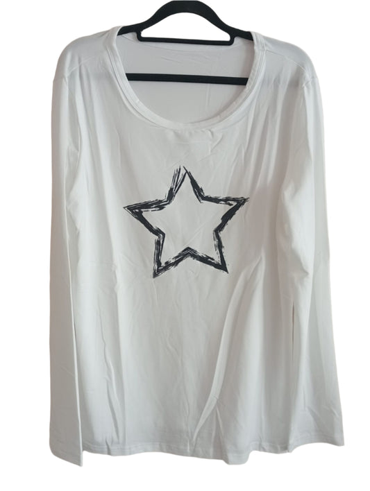 White Long Sleeve T Shirt with Star