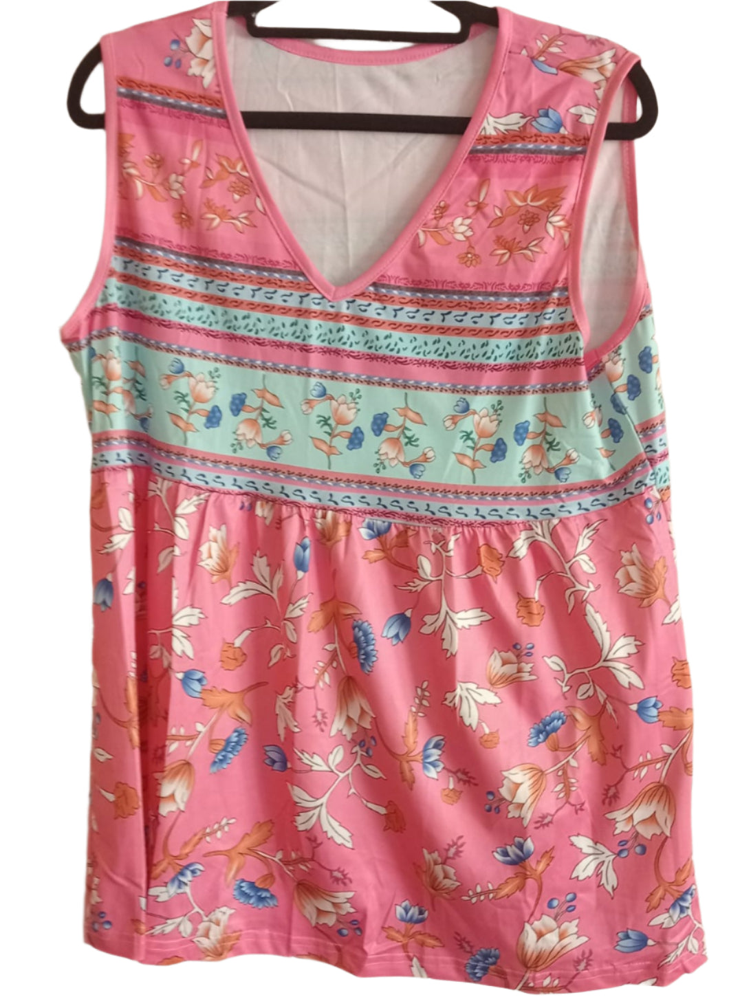 Floral Sleeveless V Neck Top