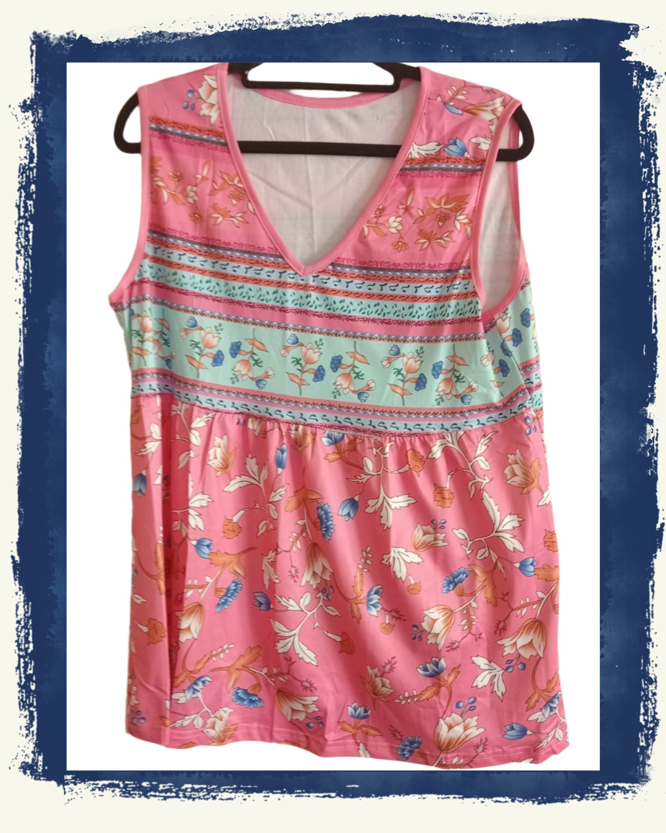 Floral Sleeveless V Neck Top