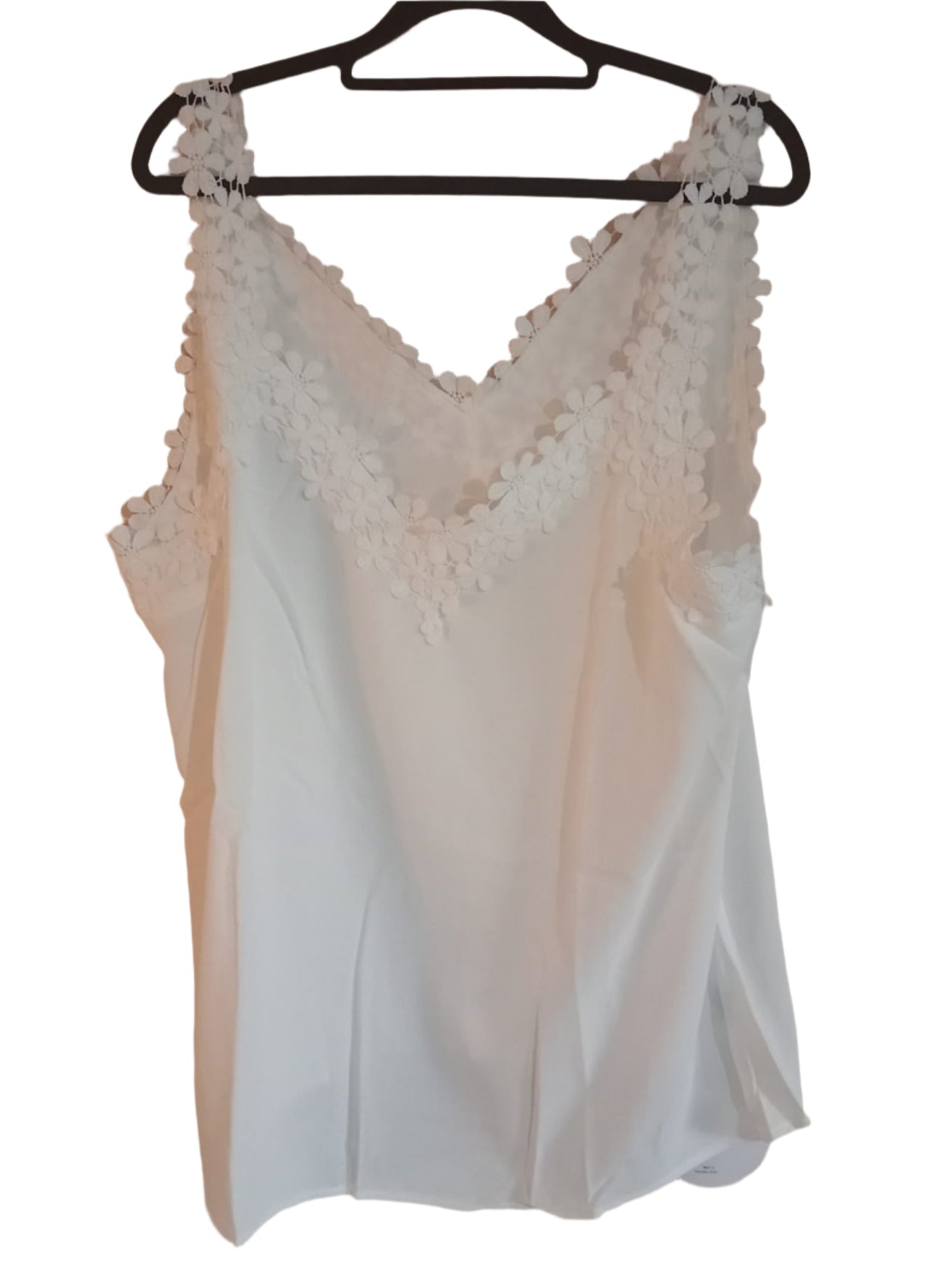 White V Neck Strappy Top with Lace Detail