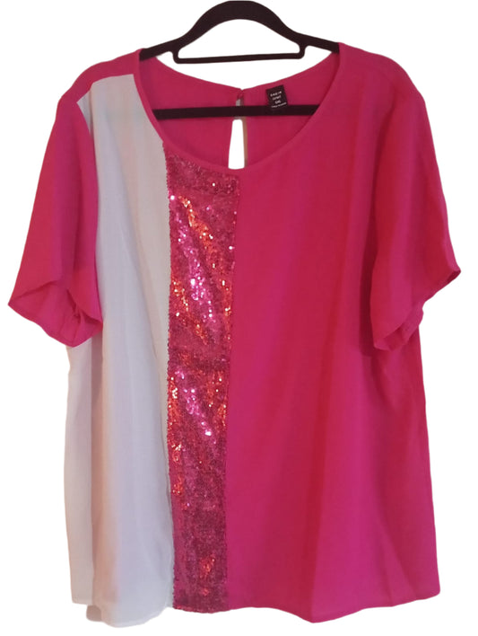 Hot Pink Blouse with White and Sequin Panel Detail