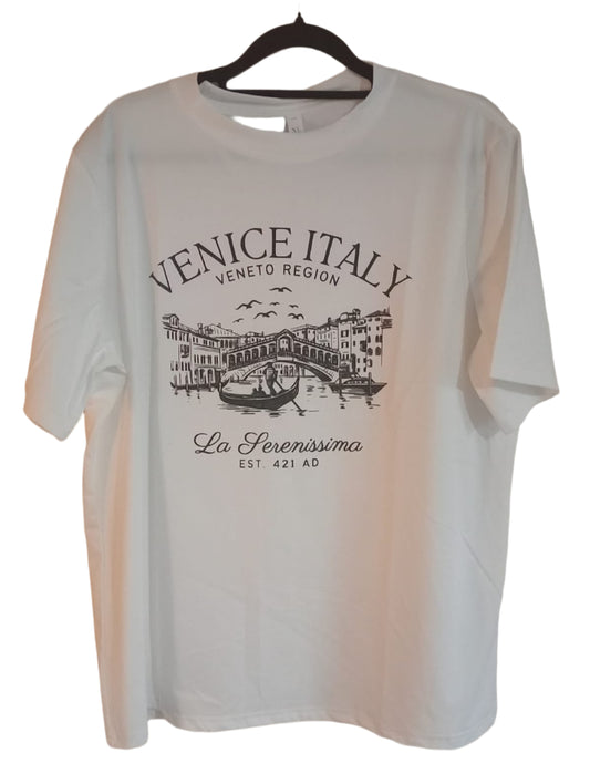 White T Shirt with Venice Italy Print