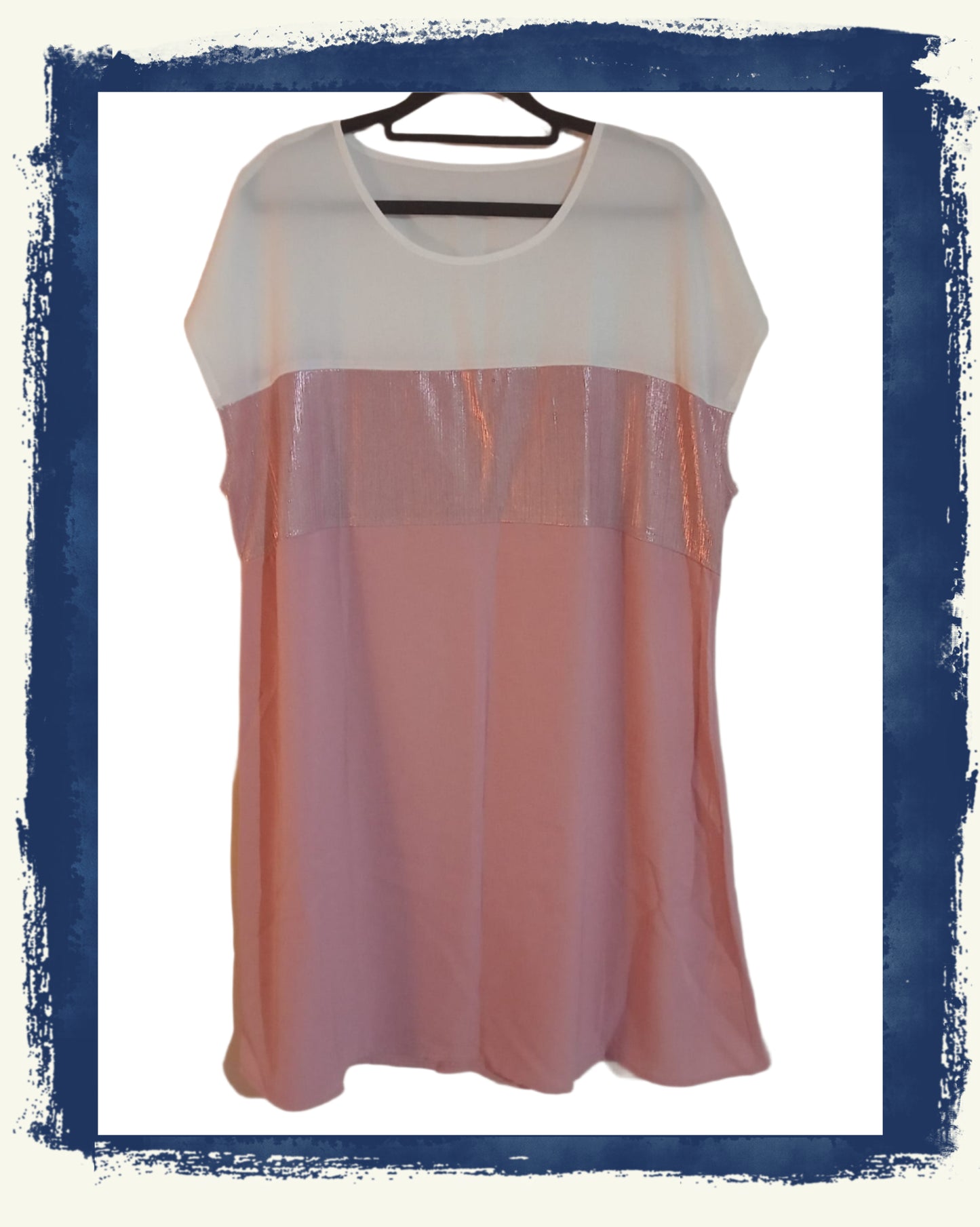 Pink and White Short Sleeve Dress with Shimmer Panel