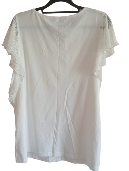 Cream T-Shirt with Lace Ruffle/Butterfly Sleeves