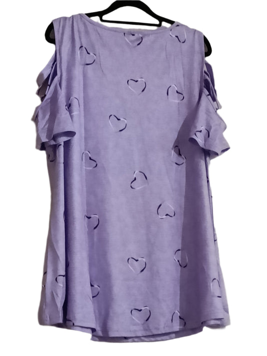 Lilac Cold Shoulder Top with Heart Print and Faux Zip Detail