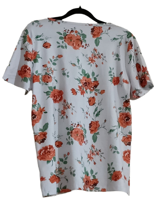 White T-Shirt with Orange Flower Print