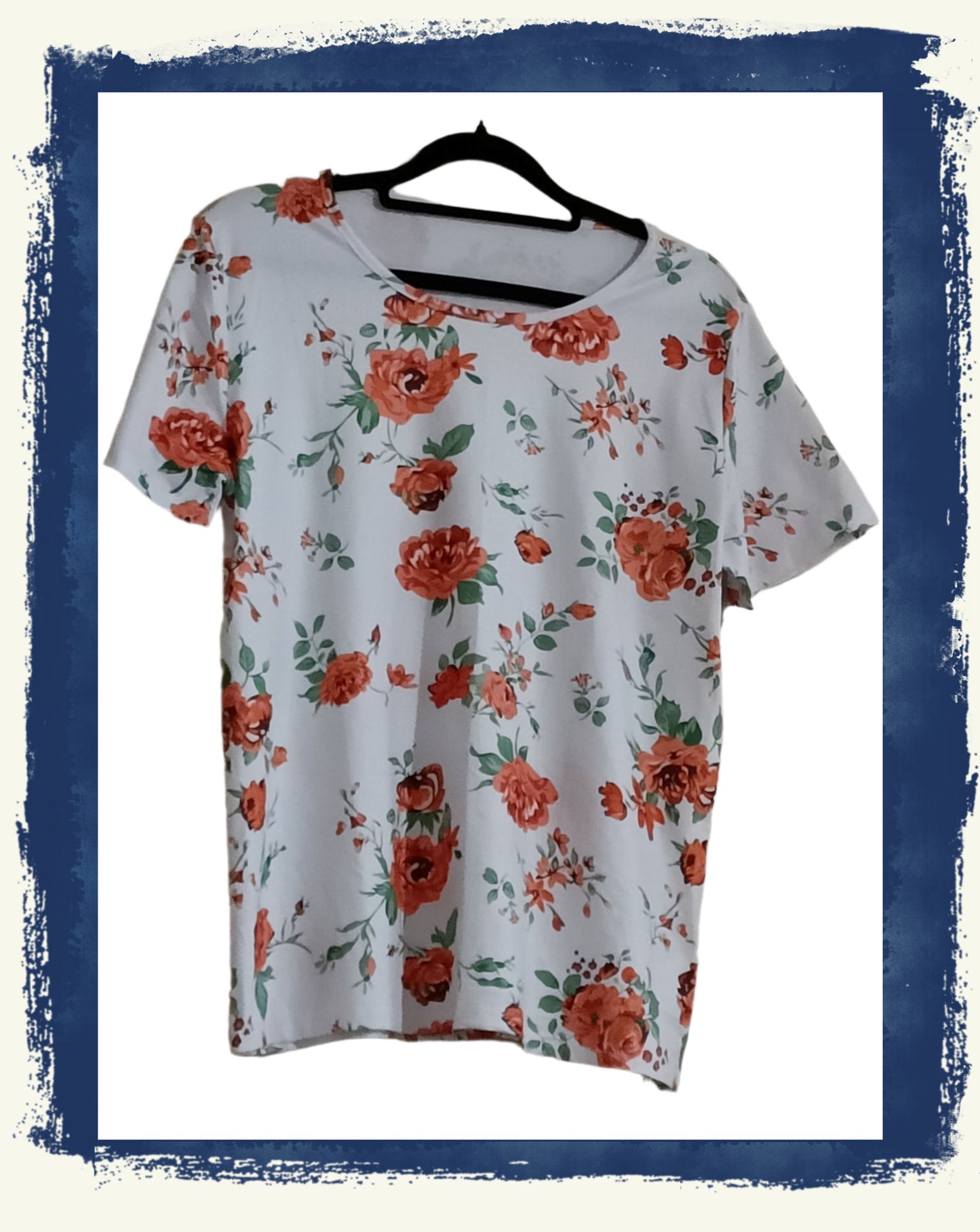 White T-Shirt with Orange Flower Print