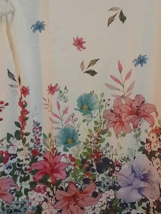 Floral Print Dress with Lace Sleeves